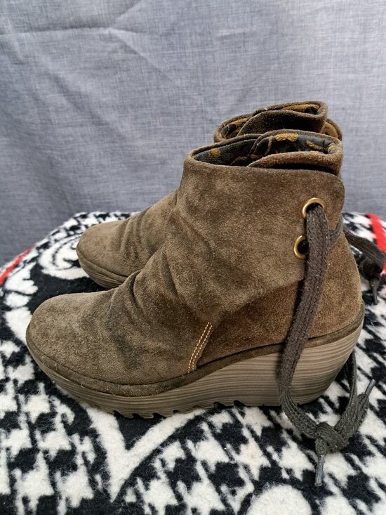 Fly London Shoes - Fly London Yip Suede Wedge Ankle Booties Womens US Size 7 EU 37